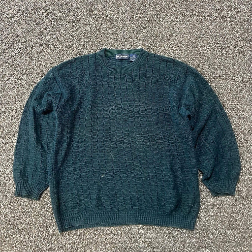Vintage Van Heusan Sweater Green Knit Pullover 1990s Dressy Size Large